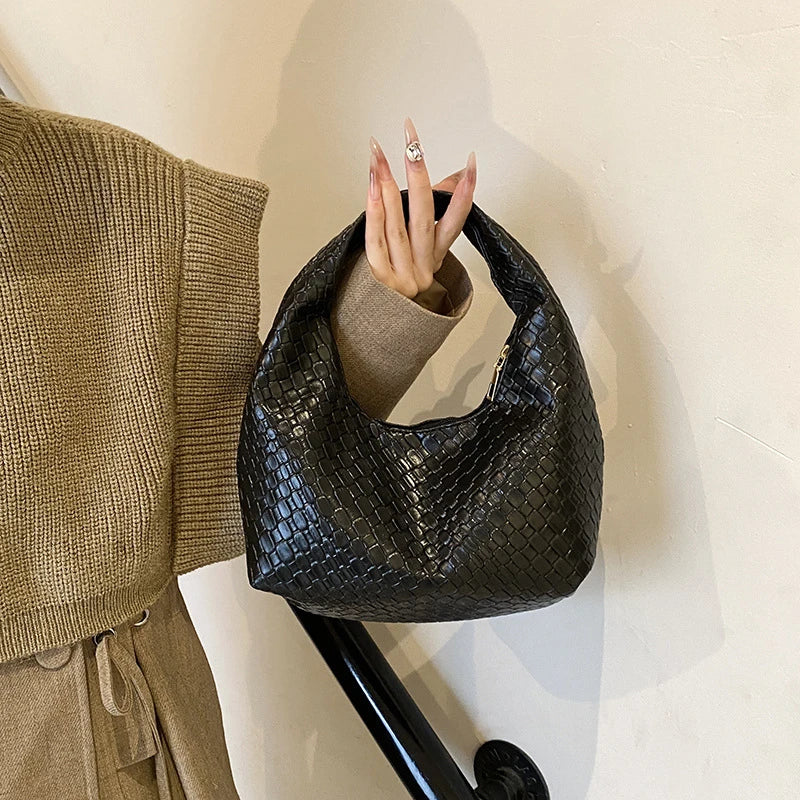 Classic Fashion Woven Embossed Hobo Soft PU Leather Bag