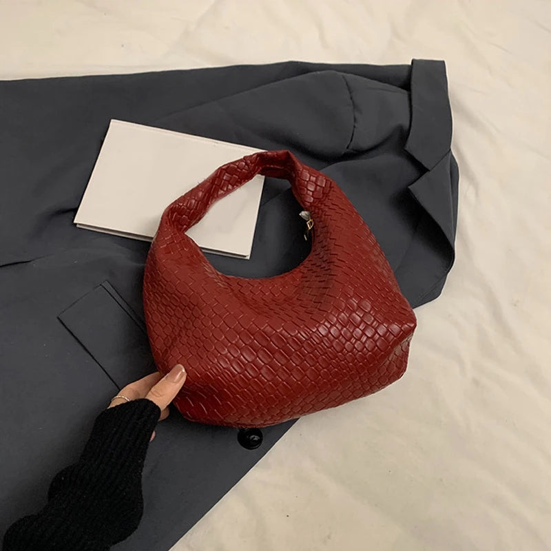 Classic Fashion Woven Embossed Hobo Soft PU Leather Bag