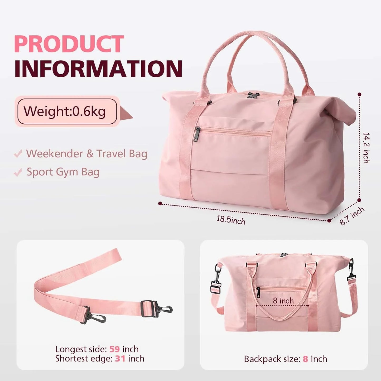 Travel Duffle Bag, Waterproof Bag Carry On Tote Bags for Women