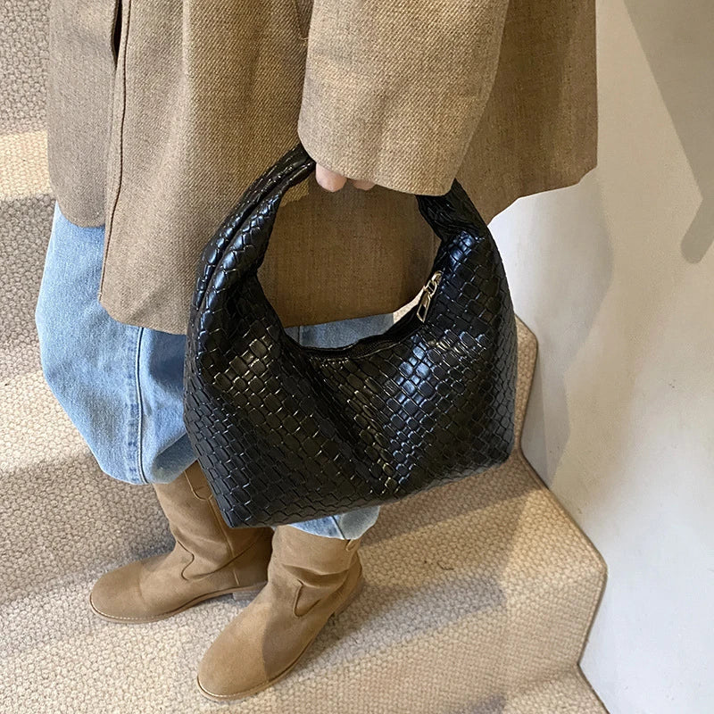 Classic Fashion Woven Embossed Hobo Soft PU Leather Bag