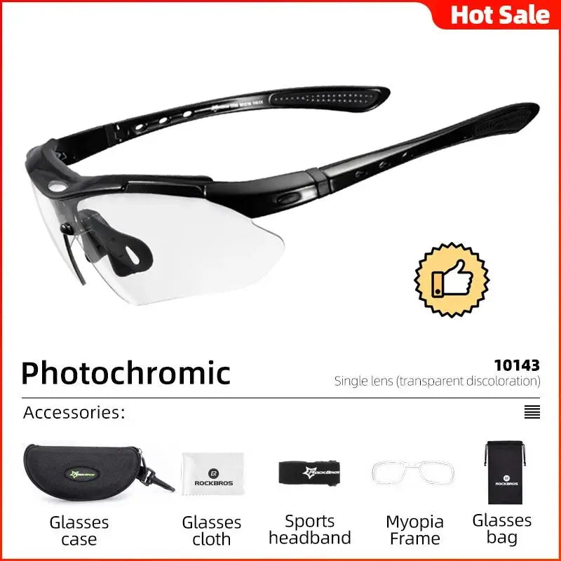 ROCKBROS Photochromic Cycling Glasses Bike Bicycle Glasses Sports Men's Sunglasses