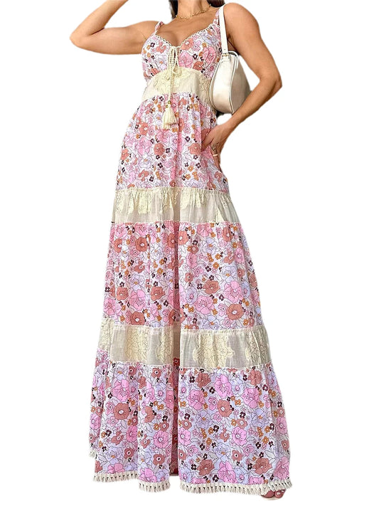 Women's Sleeveless Maxi Dress with Tassel Tie-up