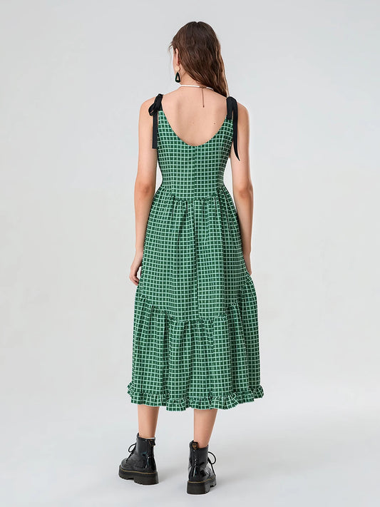 Women's Sleeveless U Neck diamond pattern Maxi Dress for Summer