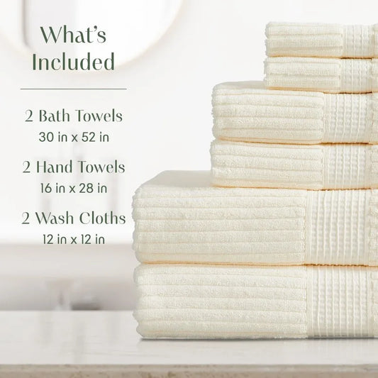100% Cotton Bath Towel Set | 6 Piece Set | Absorbent & Quick-Dry Bath Towels